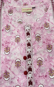 Baby Pink Flora Jaipuri Cotton Kurti. Pure Versatile Cotton. | Laces and Frills - Laces and Frills