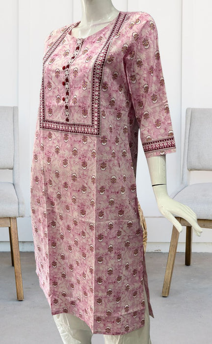 Baby Pink Flora Jaipuri Cotton Kurti. Pure Versatile Cotton. | Laces and Frills - Laces and Frills