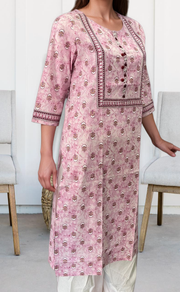 Baby Pink Flora Jaipuri Cotton Kurti. Pure Versatile Cotton. | Laces and Frills - Laces and Frills