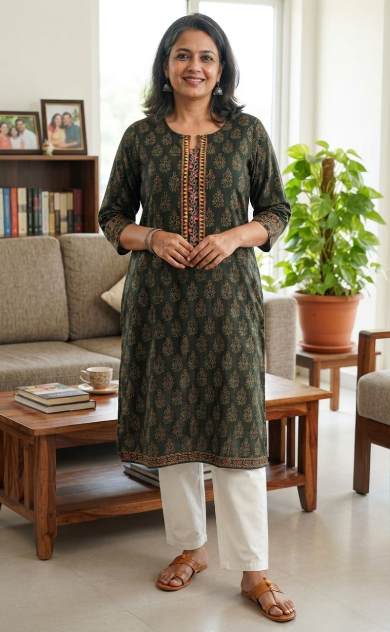 Bottle Green Garden Jaipuri Cotton Kurti. Pure Versatile Cotton. | Laces and Frills