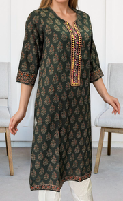 Bottle Green Garden Jaipuri Cotton Kurti. Pure Versatile Cotton. | Laces and Frills - Laces and Frills