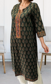 Bottle Green Garden Jaipuri Cotton Kurti. Pure Versatile Cotton. | Laces and Frills - Laces and Frills