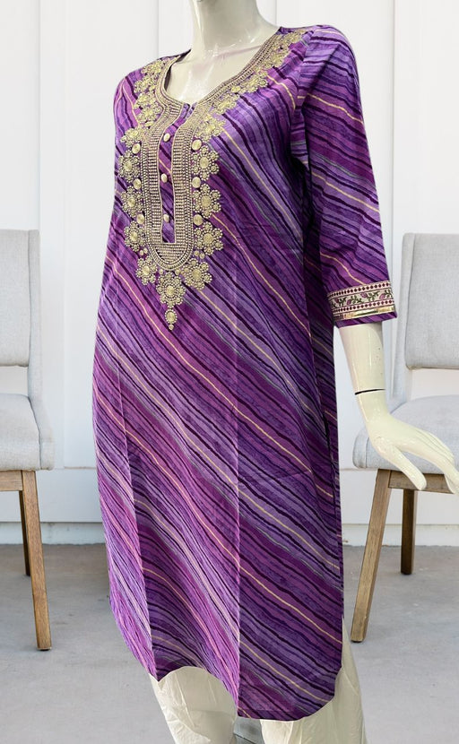 Lavender Jaipuri Cotton Embroidery Kurti. Pure Versatile Cotton. | Laces and Frills - Laces and Frills