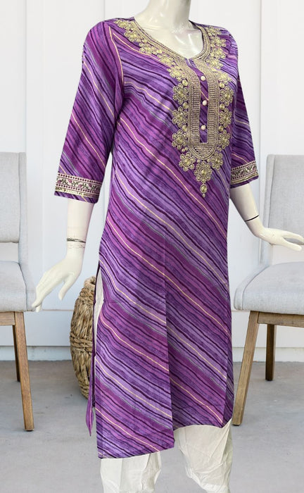 Lavender Jaipuri Cotton Embroidery Kurti. Pure Versatile Cotton. | Laces and Frills