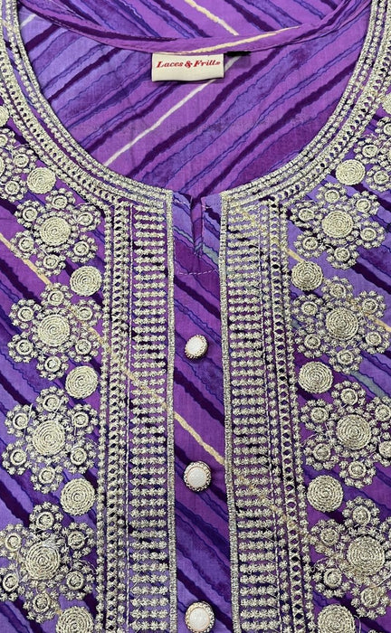 Lavender Jaipuri Cotton Embroidery Kurti. Pure Versatile Cotton. | Laces and Frills - Laces and Frills