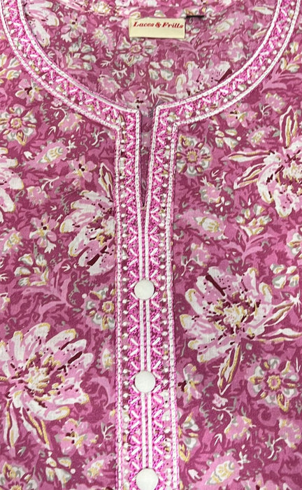 Purple Pink Garden Jaipuri Cotton Kurti. Pure Versatile Cotton. | Laces and Frills - Laces and Frills