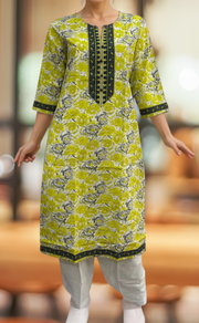 Yellow Floral Jaipuri Cotton Kurti. Pure Versatile Cotton. | Laces and Frills - Laces and Frills
