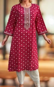 Rani Pink Dots Jaipuri Cotton Kurti. Pure Versatile Cotton. | Laces and Frills - Laces and Frills
