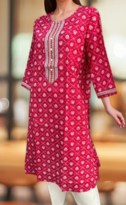 Rani Pink Dots Jaipuri Cotton Kurti. Pure Versatile Cotton. | Laces and Frills - Laces and Frills