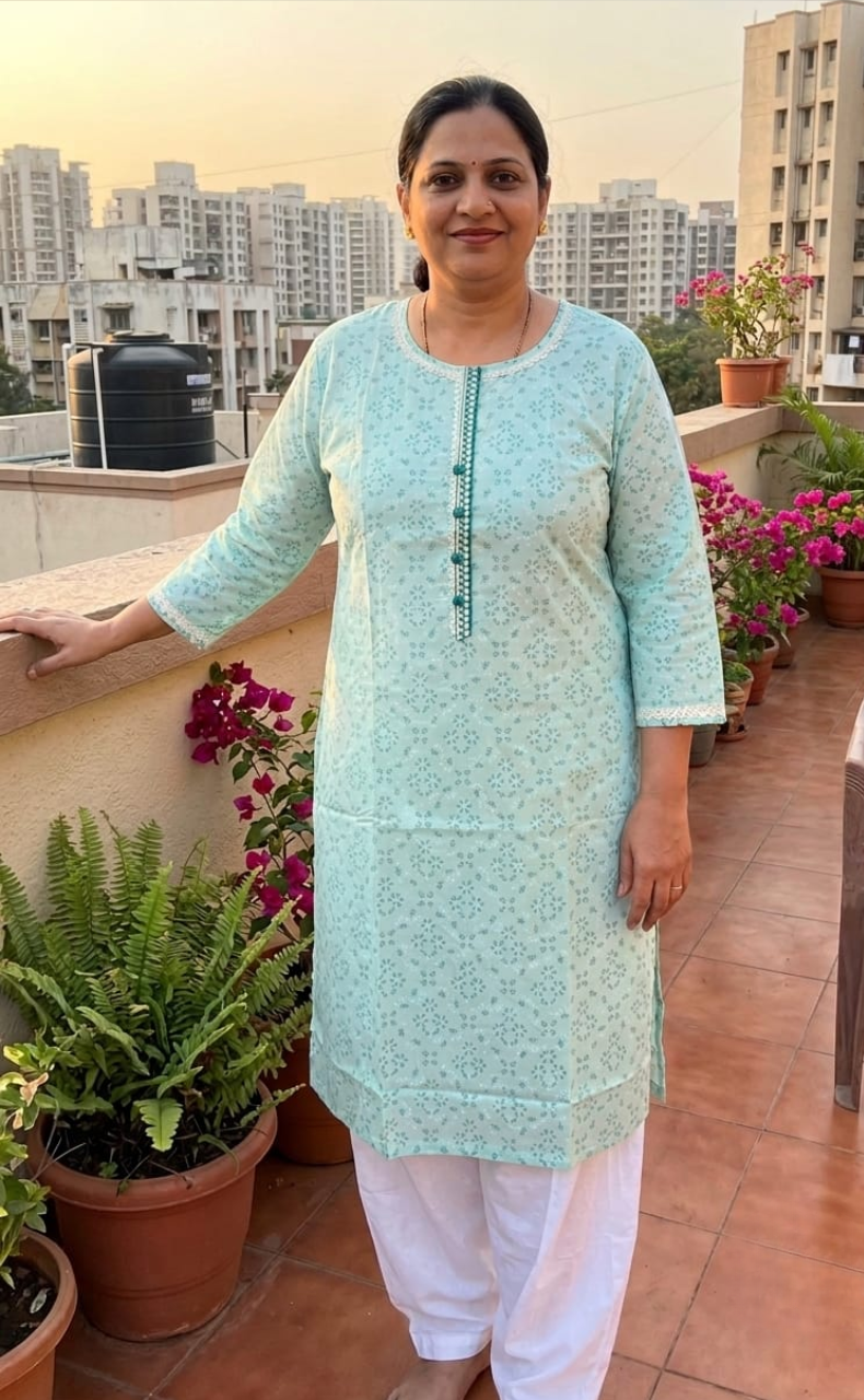 Sea Green Flora Jaipuri Cotton Kurti. Pure Versatile Cotton. | Laces and Frills