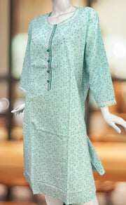 Sea Green Flora Jaipuri Cotton Kurti. Pure Versatile Cotton. | Laces and Frills - Laces and Frills