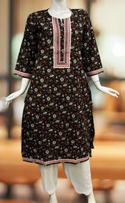 Black/Red Floral Jaipuri Cotton Kurti. Pure Versatile Cotton. | Laces and Frills - Laces and Frills