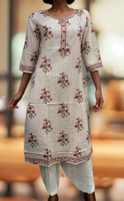 Light Pink Floral Jaipuri Cotton Kurti. Pure Versatile Cotton. | Laces and Frills - Laces and Frills