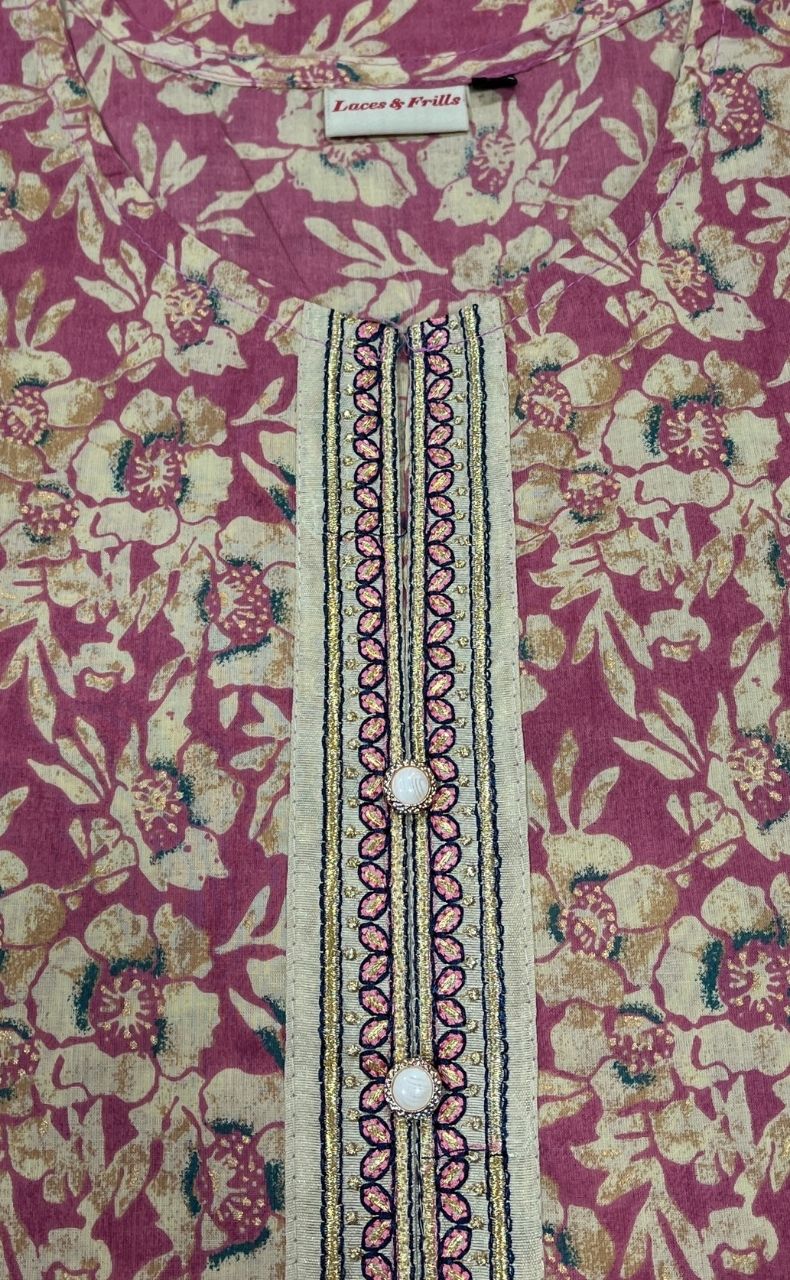 Pink Garden Jaipuri Cotton Kurti. Pure Versatile Cotton. | Laces and Frills - Laces and Frills
