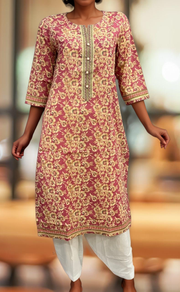 Pink Garden Jaipuri Cotton Kurti. Pure Versatile Cotton. | Laces and Frills - Laces and Frills