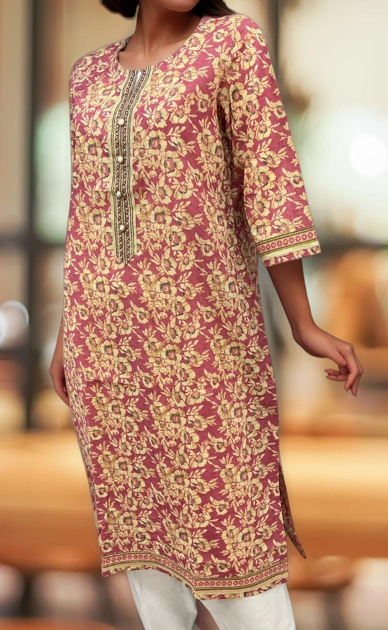 Pink Garden Jaipuri Cotton Kurti. Pure Versatile Cotton. | Laces and Frills - Laces and Frills