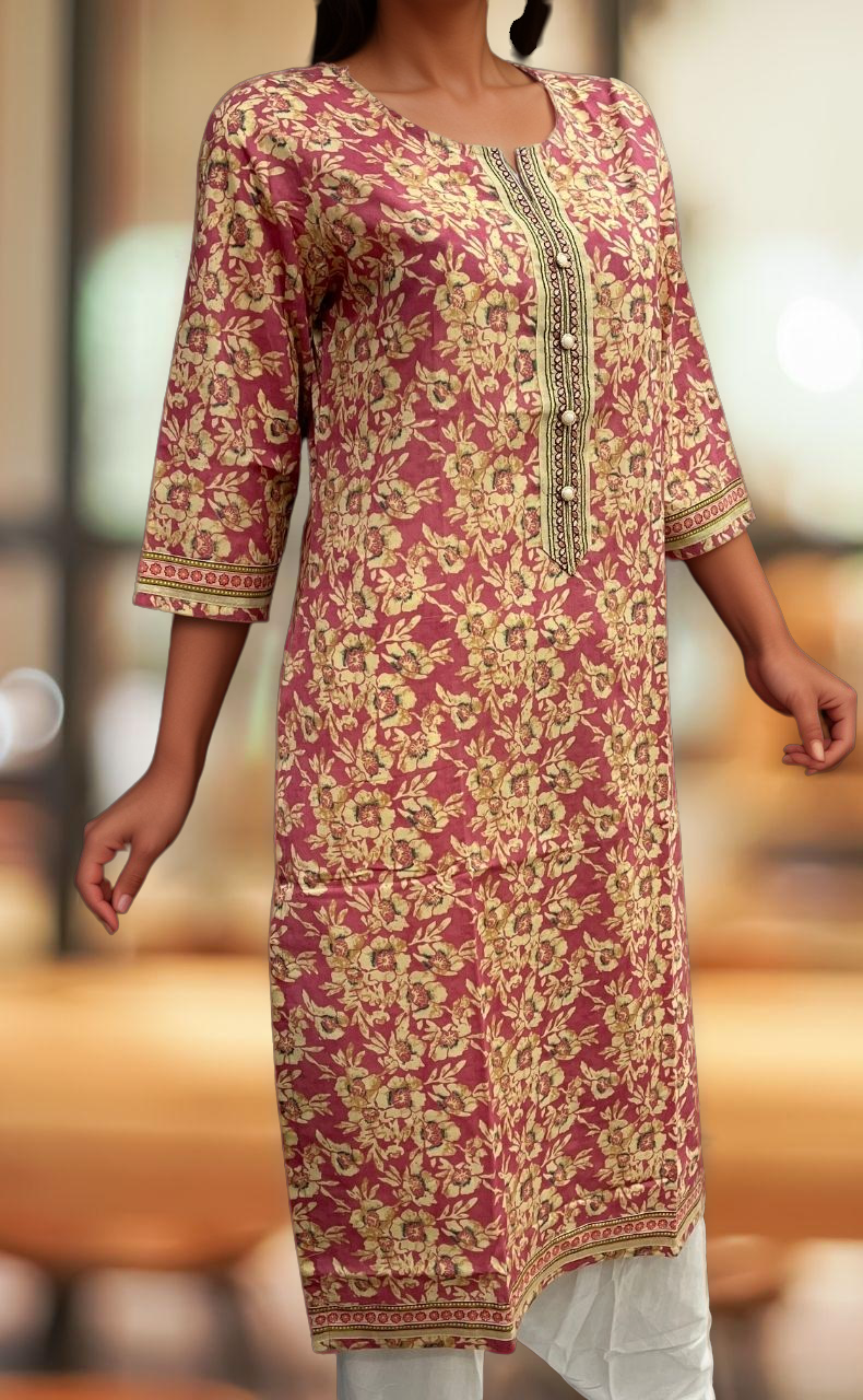 Pink Garden Jaipuri Cotton Kurti. Pure Versatile Cotton. | Laces and Frills - Laces and Frills