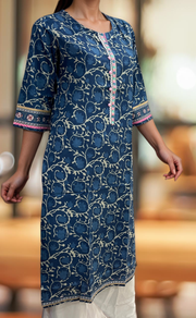 Indigo Blue Garden Jaipuri Cotton Kurti. Pure Versatile Cotton. | Laces and Frills - Laces and Frills