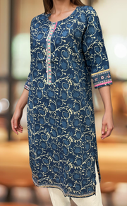 Indigo Blue Garden Jaipuri Cotton Kurti. Pure Versatile Cotton. | Laces and Frills - Laces and Frills