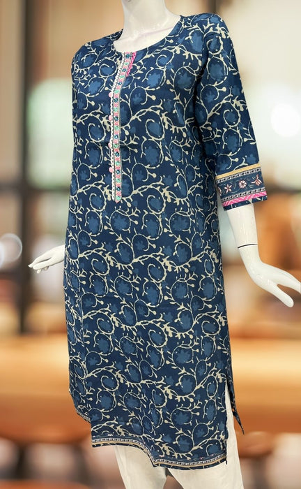 Indigo Blue Garden Jaipuri Cotton Kurti. Pure Versatile Cotton. | Laces and Frills - Laces and Frills