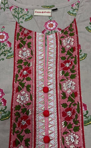 Beige Floral Jaipuri Cotton Kurti. Pure Versatile Cotton. | Laces and Frills - Laces and Frills