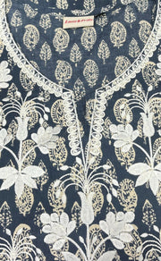 Dark Grey Jaipuri Cotton Embroidery Kurti. Pure Versatile Cotton. | Laces and Frills - Laces and Frills