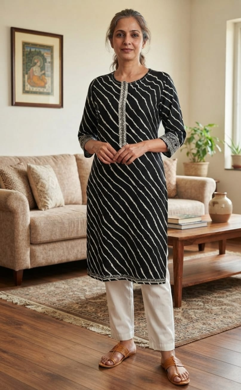 Black Stripes Jaipuri Cotton Kurti. Pure Versatile Cotton. | Laces and Frills