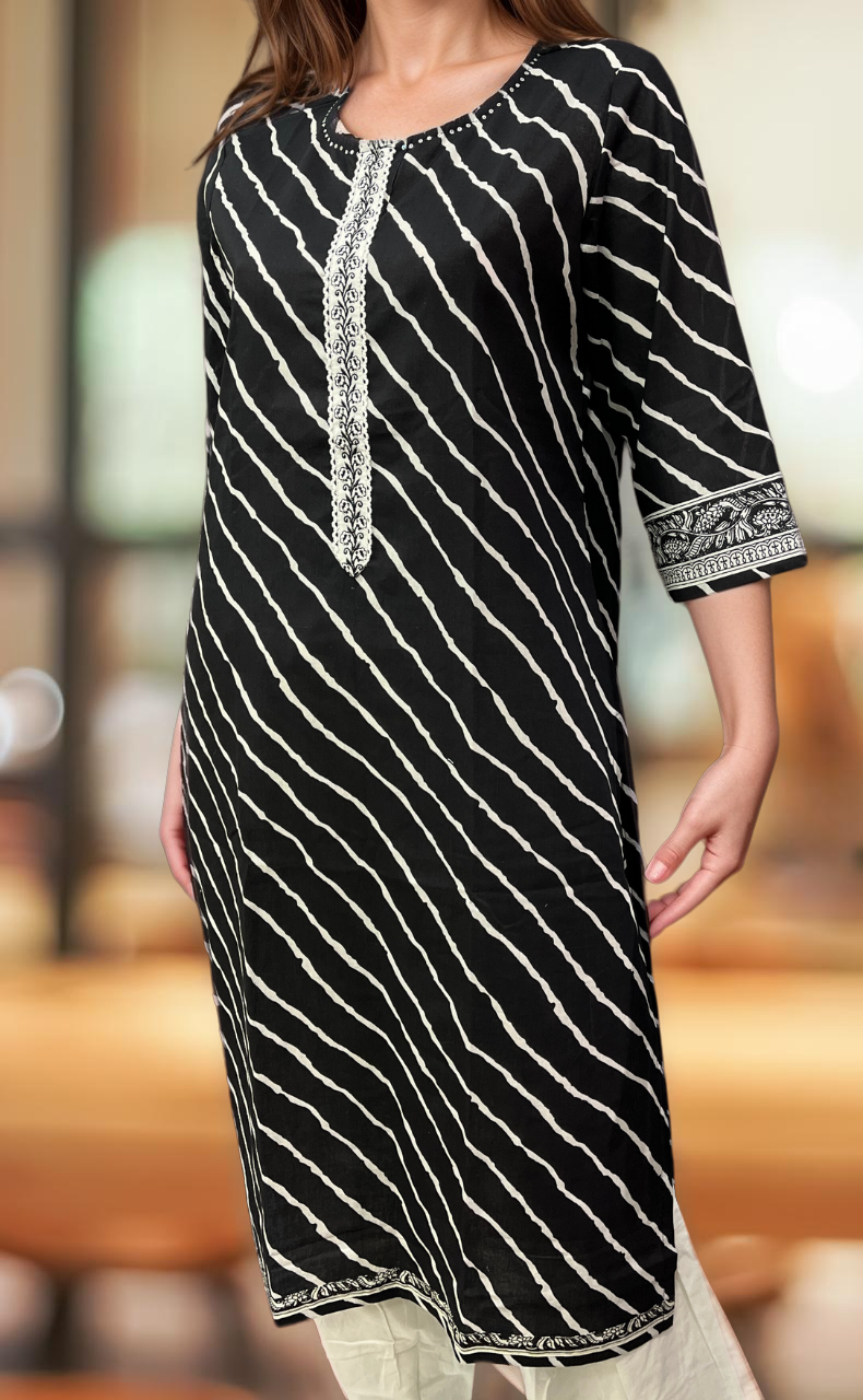 Black Stripes Jaipuri Cotton Kurti. Pure Versatile Cotton. | Laces and Frills - Laces and Frills