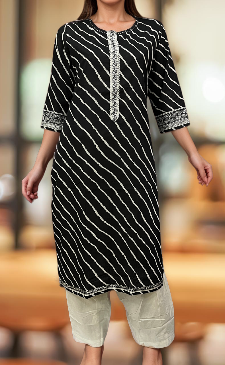 Black Stripes Jaipuri Cotton Kurti. Pure Versatile Cotton. | Laces and Frills - Laces and Frills
