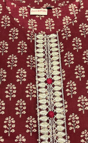 Maroon Floral Jaipuri Cotton Kurti. Pure Versatile Cotton. | Laces and Frills - Laces and Frills