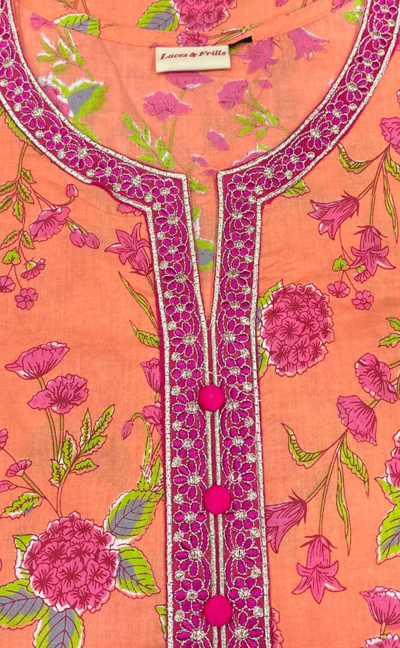 Peach Garden Jaipuri Cotton Kurti. Pure Versatile Cotton. | Laces and Frills - Laces and Frills