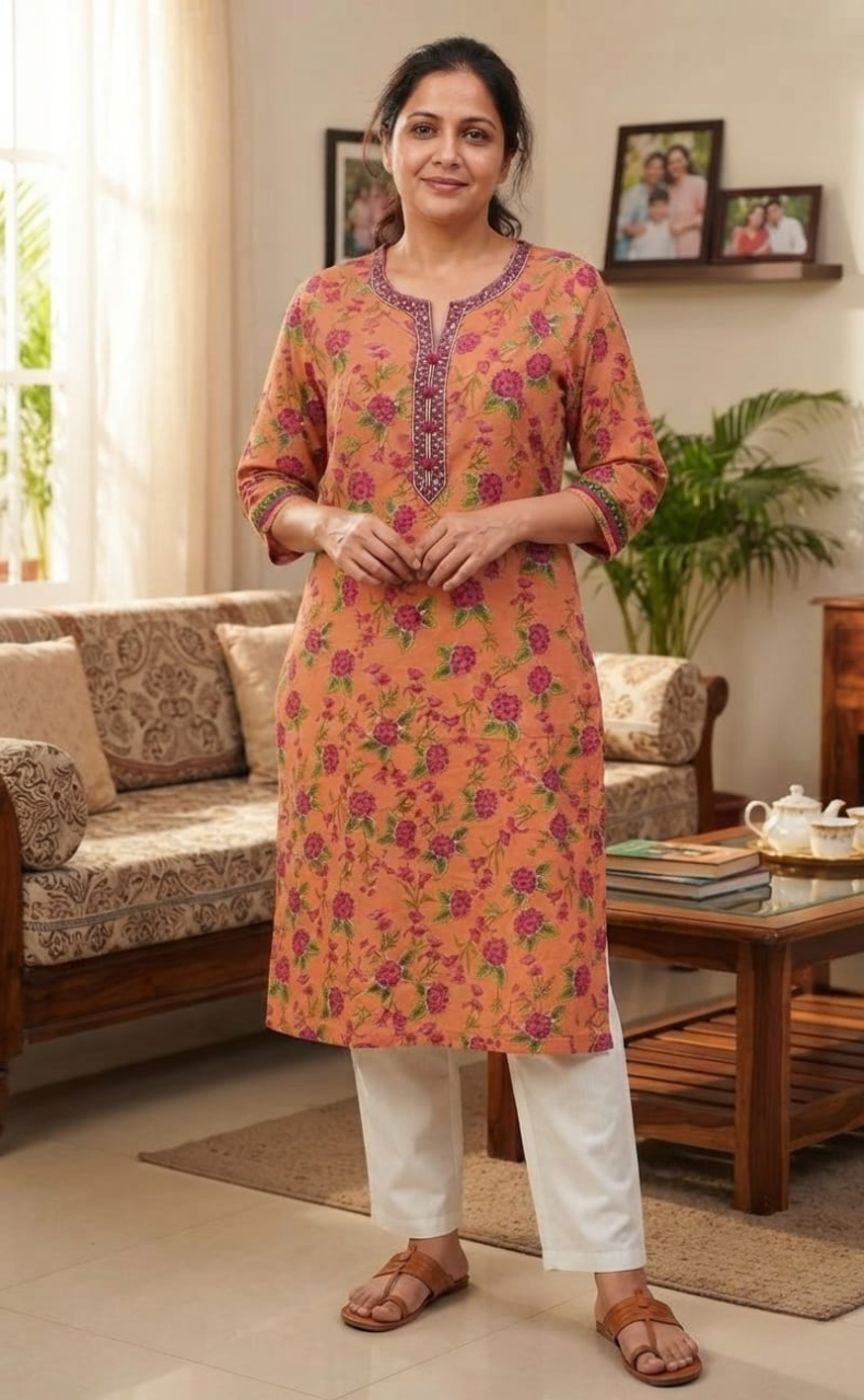 Peach Garden Jaipuri Cotton Kurti. Pure Versatile Cotton. | Laces and Frills