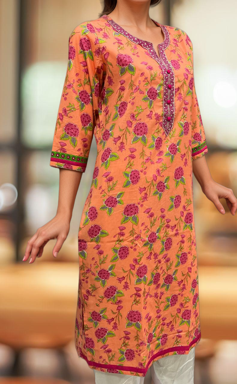 Peach Garden Jaipuri Cotton Kurti. Pure Versatile Cotton. | Laces and Frills - Laces and Frills