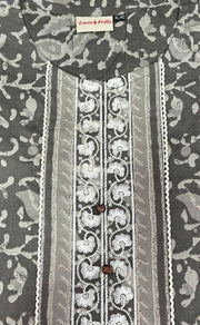 Grey/White Garden Jaipuri Cotton Kurti. Pure Versatile Cotton. | Laces and Frills - Laces and Frills
