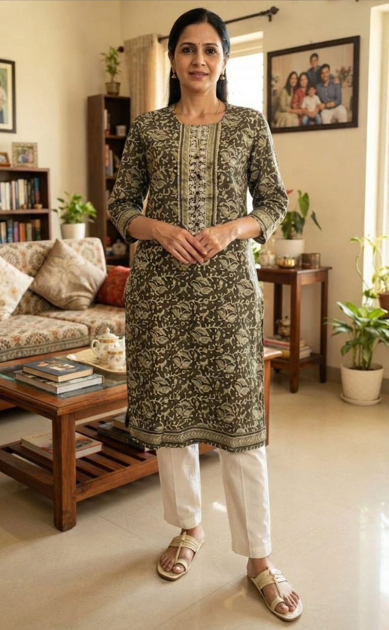 Grey/White Garden Jaipuri Cotton Kurti. Pure Versatile Cotton. | Laces and Frills