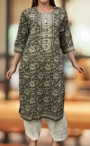 Grey/White Garden Jaipuri Cotton Kurti. Pure Versatile Cotton. | Laces and Frills - Laces and Frills