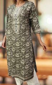 Grey/White Garden Jaipuri Cotton Kurti. Pure Versatile Cotton. | Laces and Frills - Laces and Frills