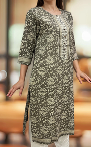 Grey/White Garden Jaipuri Cotton Kurti. Pure Versatile Cotton. | Laces and Frills - Laces and Frills