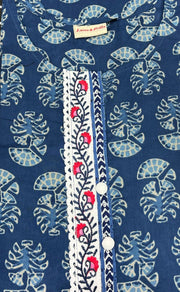 Indigo Blue Flora Jaipuri Cotton Kurti. Pure Versatile Cotton. | Laces and Frills - Laces and Frills