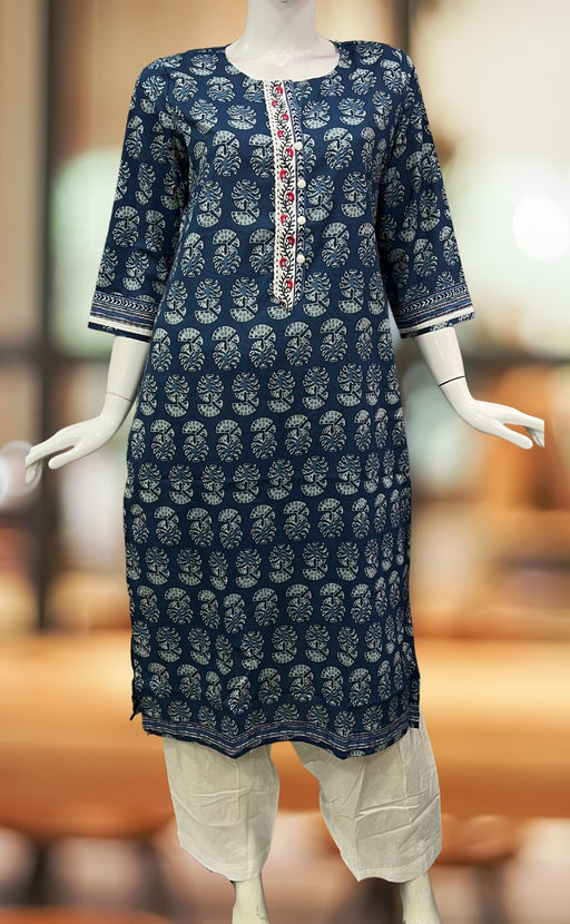 Indigo Blue Flora Jaipuri Cotton Kurti. Pure Versatile Cotton. | Laces and Frills - Laces and Frills