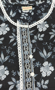 Black/White Garden Jaipuri Cotton Kurti. Pure Versatile Cotton. | Laces and Frills - Laces and Frills