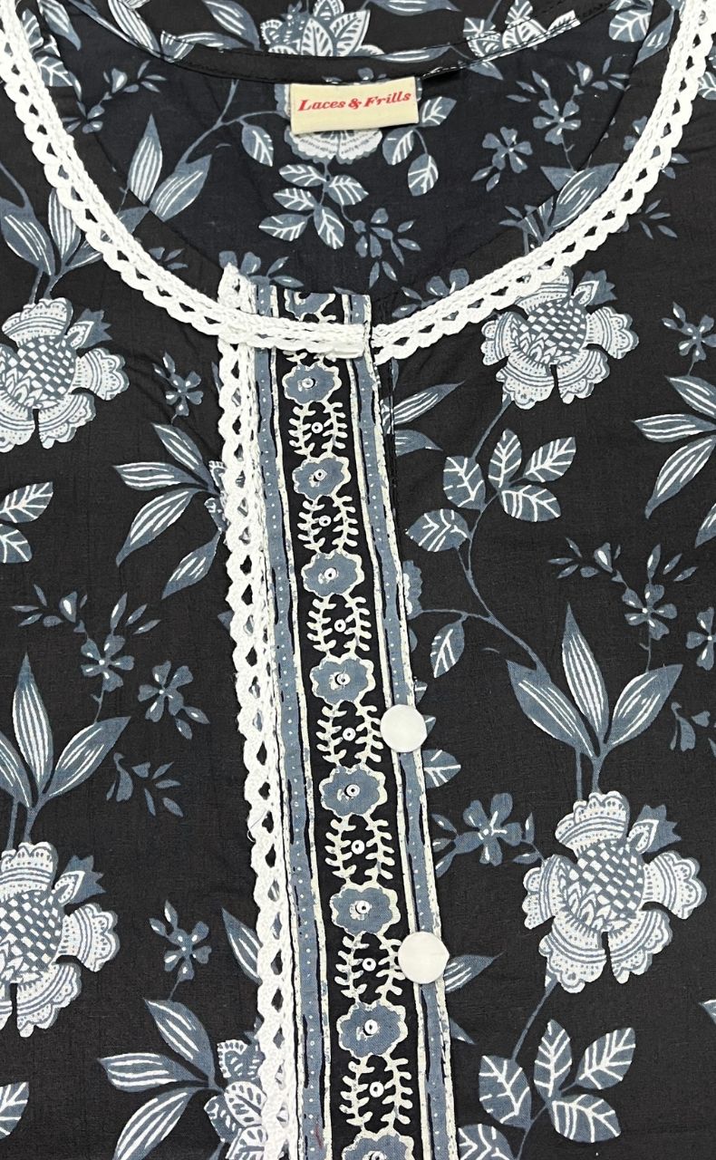Black/White Garden Jaipuri Cotton Kurti. Pure Versatile Cotton. | Laces and Frills - Laces and Frills