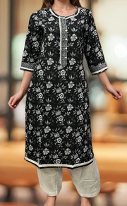 Black/White Garden Jaipuri Cotton Kurti. Pure Versatile Cotton. | Laces and Frills - Laces and Frills