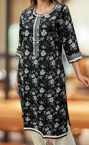 Black/White Garden Jaipuri Cotton Kurti. Pure Versatile Cotton. | Laces and Frills - Laces and Frills