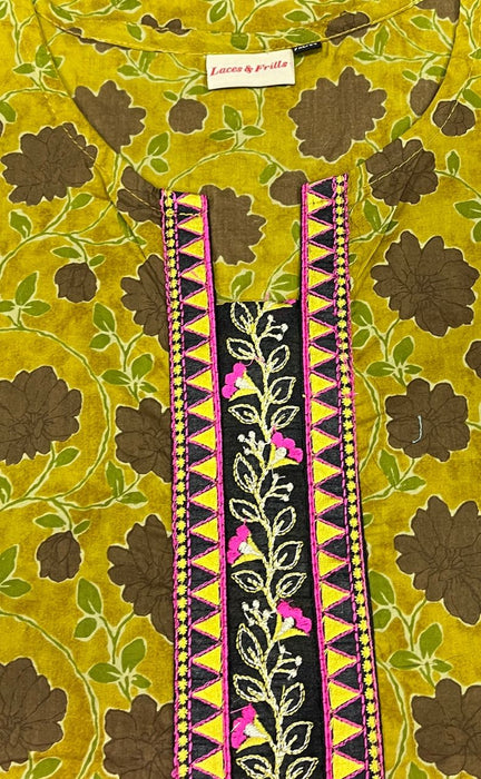 Mustard/Brown Flora Jaipuri Cotton Kurti. Pure Versatile Cotton. | Laces and Frills - Laces and Frills