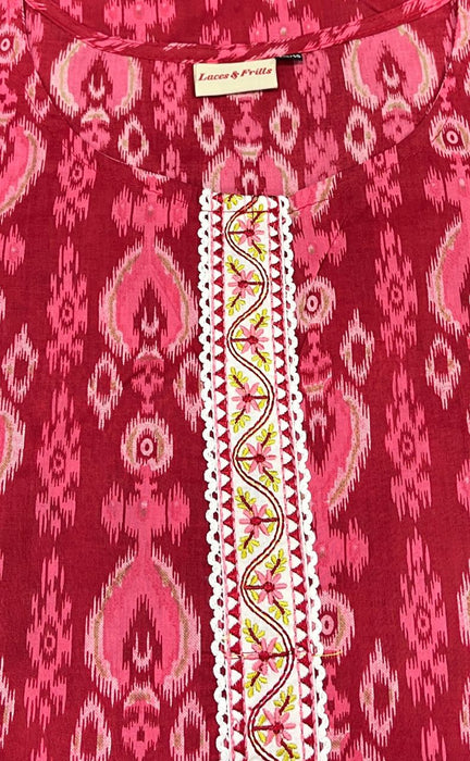 Red Ikkat Jaipuri Cotton Kurti. Pure Versatile Cotton. | Laces and Frills - Laces and Frills