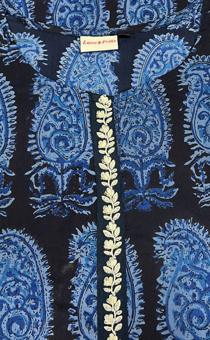 Black/Blue Manga Motif Jaipuri Cotton Kurti. Pure Versatile Cotton. | Laces and Frills - Laces and Frills