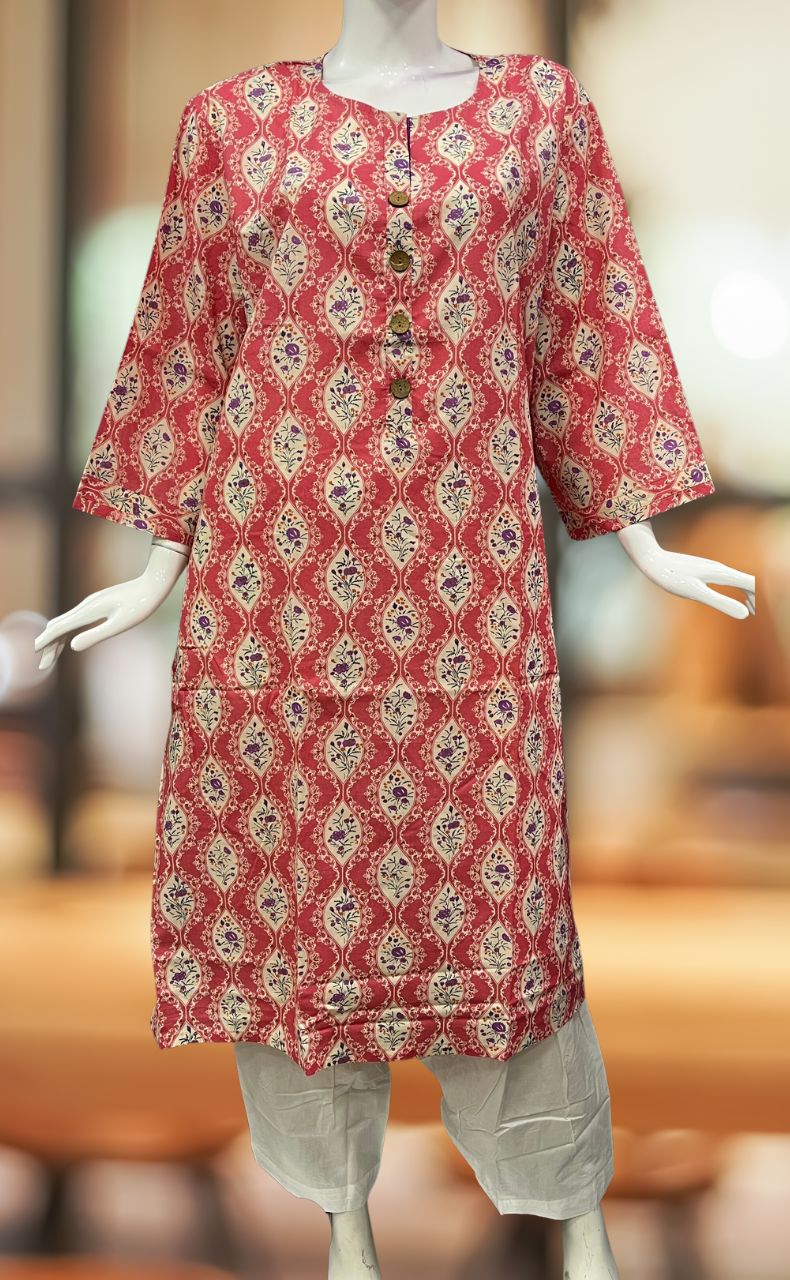 Pink/Lavender Flora Jaipuri Cotton Kurti. Pure Versatile Cotton. | Laces and Frills - Laces and Frills