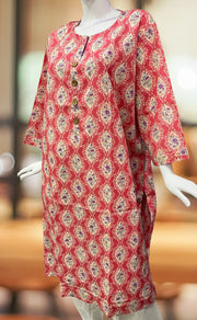Pink/Lavender Flora Jaipuri Cotton Kurti. Pure Versatile Cotton. | Laces and Frills - Laces and Frills
