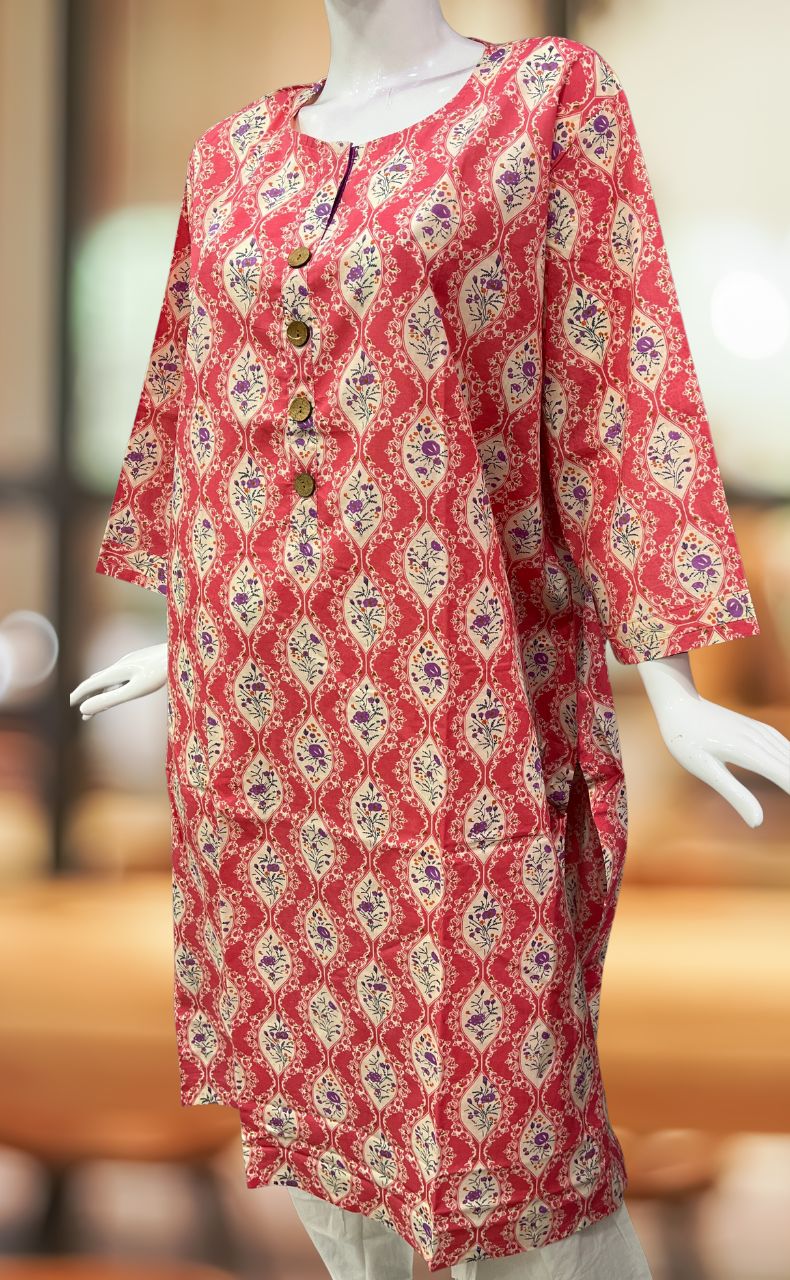 Pink/Lavender Flora Jaipuri Cotton Kurti. Pure Versatile Cotton. | Laces and Frills - Laces and Frills